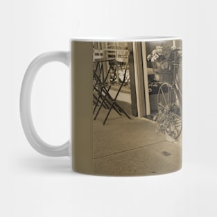 Bakery in Bicycle Basket and Flowers in Sepia Mug